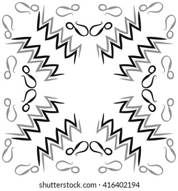 Circular pattern of zodiac signs, doodles, object,aquarius,lions, zigzag, copy space. Hand drawn.