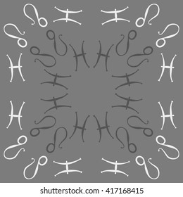 Circular pattern of zodiac signs, doodles, object,pisces,lions, copy space. Hand drawn.