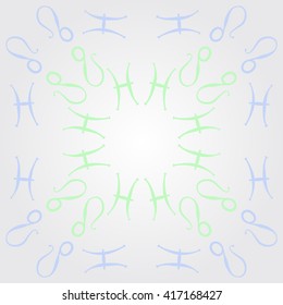 Circular pattern of zodiac signs, doodles, object,pisces,lions, copy space. Hand drawn.