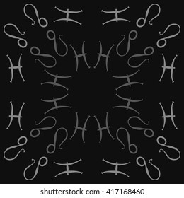 Circular pattern of zodiac signs, doodles, object,pisces,lions, copy space. Hand drawn.