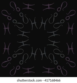 Circular pattern of zodiac signs, doodles, object,pisces,lions, copy space. Hand drawn.