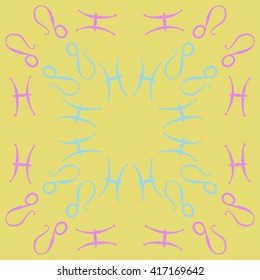 Circular pattern of zodiac signs, doodles, object,pisces,lions, copy space. Hand drawn.