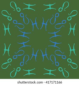 Circular pattern of zodiac signs, doodles, object,pisces,lions, copy space. Hand drawn.