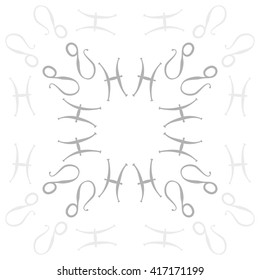 Circular pattern of zodiac signs, doodles, object,pisces,lions, copy space. Hand drawn.