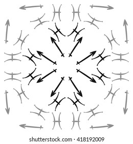 Circular pattern of zodiac signs, doodles, object,pisces,sagittarius. Hand drawn.