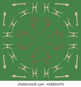 Circular pattern of zodiac signs, doodles, object,pisces,sagittarius. Hand drawn.