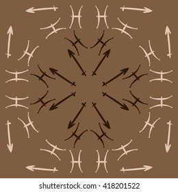 Circular pattern of zodiac signs, doodles, object,pisces,sagittarius. Hand drawn.