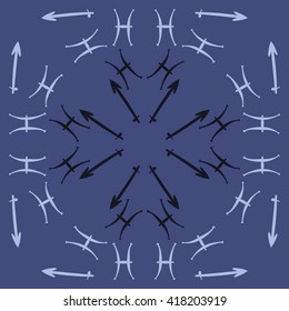 Circular pattern of zodiac signs, doodles, object,pisces,sagittarius. Hand drawn.