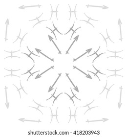 Circular pattern of zodiac signs, doodles, object,pisces,sagittarius. Hand drawn.