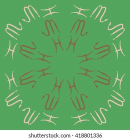 Circular pattern of zodiac signs, doodles, object,pisces,scorpio,  copy space. Hand drawn.