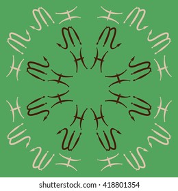 Circular pattern of zodiac signs, doodles, object,pisces,scorpio,  copy space. Hand drawn.