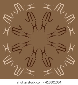 Circular pattern of zodiac signs, doodles, object,pisces,scorpio,  copy space. Hand drawn.
