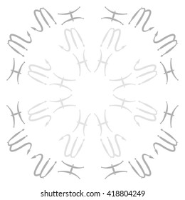 Circular pattern of zodiac signs, doodles, object,pisces,scorpio,  copy space. Hand drawn.