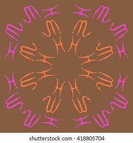 Circular pattern of zodiac signs, doodles, object,pisces,scorpio,  copy space. Hand drawn.