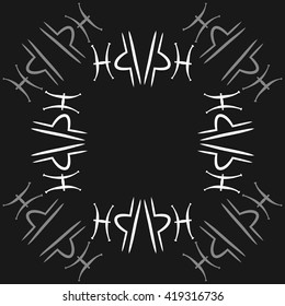 Circular pattern of zodiac signs, doodles, object,pisces,libra, copy space. Hand drawn.