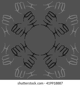 Circular pattern of zodiac signs, doodles, object,pisces,virgo, copy space. Hand drawn.