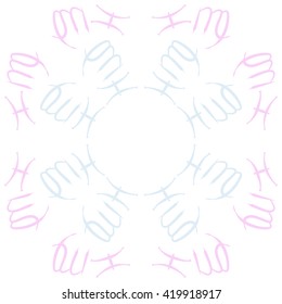 Circular pattern of zodiac signs, doodles, object,pisces,virgo, copy space. Hand drawn.