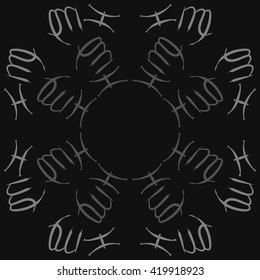 Circular pattern of zodiac signs, doodles, object,pisces,virgo, copy space. Hand drawn.