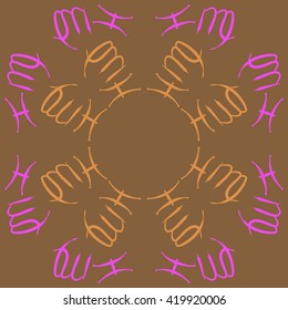 Circular pattern of zodiac signs, doodles, object,pisces,virgo, copy space. Hand drawn.