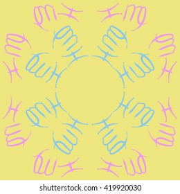 Circular pattern of zodiac signs, doodles, object,pisces,virgo, copy space. Hand drawn.