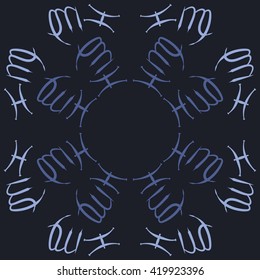 Circular pattern of zodiac signs, doodles, object,pisces,virgo, copy space. Hand drawn.