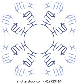 Circular pattern of zodiac signs, doodles, object,pisces,virgo, copy space. Hand drawn.