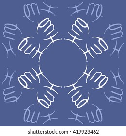 Circular pattern of zodiac signs, doodles, object,pisces,virgo, copy space. Hand drawn.