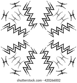 Circular pattern of zodiac signs, doodles, object,pisces,aquarius, copy space. Hand drawn.