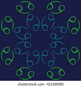 Circular  pattern  of zodiac signs, doodles, object,cancer, copy space. Hand drawn.