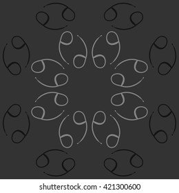 Circular  pattern  of zodiac signs, doodles, object,cancer, copy space. Hand drawn.