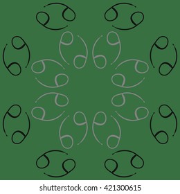 Circular  pattern  of zodiac signs, doodles, object,cancer, copy space. Hand drawn.