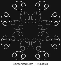 Circular  pattern  of zodiac signs, doodles, object,cancer, copy space. Hand drawn.