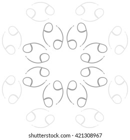 Circular  pattern  of zodiac signs, doodles, object,cancer, copy space. Hand drawn.