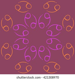 Circular  pattern  of zodiac signs, doodles, object,cancer, copy space. Hand drawn.