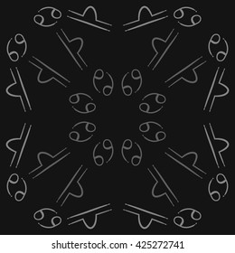 Circular pattern  of zodiac signs, doodles, object,cancer,libra. Hand drawn.
