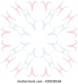 Circular pattern of zodiac signs, doodles,  object,aries, pisces. Hand drawn.