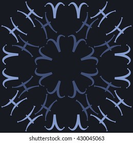 Circular pattern of zodiac signs, doodles,  object,aries, pisces. Hand drawn.