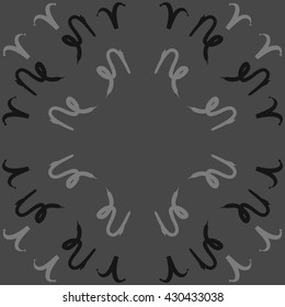 Circular  pattern of zodiac signs, doodles,  object,aries, capricorn, copy space. Hand drawn.