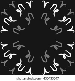 Circular  pattern of zodiac signs, doodles,  object,aries, capricorn, copy space. Hand drawn.