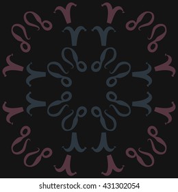 Circular  pattern of zodiac signs, doodles,  object,aries,lion. Hand drawn.
