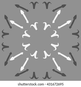 Circular pattern of zodiac signs, doodles,  object,aries,sagittarius. Hand drawn.