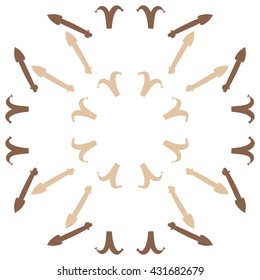 Circular pattern of zodiac signs, doodles,  object,aries,sagittarius. Hand drawn.