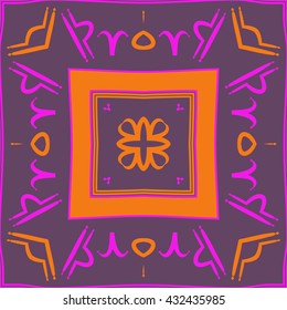 Circular  pattern of zodiac signs, doodles,  object,aries,libra, stripes, spot,quadrangles. Hand drawn.