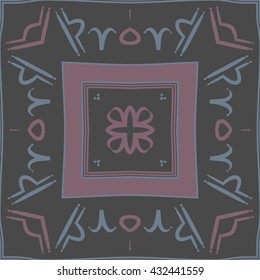 Circular  pattern of zodiac signs, doodles,  object,aries,libra, stripes, spot,quadrangles. Hand drawn.