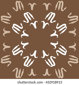 Circular  pattern of zodiac signs, doodles,  object,aries,scorpio, copy space. Hand drawn.