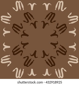 Circular  pattern of zodiac signs, doodles,  object,aries,scorpio, copy space. Hand drawn.