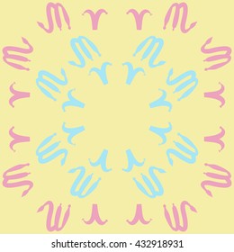 Circular  pattern of zodiac signs, doodles,  object,aries,scorpio, copy space. Hand drawn.