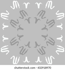 Circular  pattern of zodiac signs, doodles,  object,aries,scorpio, copy space. Hand drawn.