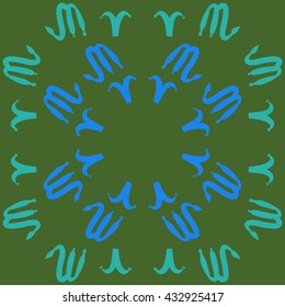 Circular  pattern of zodiac signs, doodles,  object,aries,scorpio, copy space. Hand drawn.