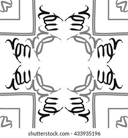 Circular  pattern of zodiac signs, doodles,  object,aries,virgo, stripes, cross, copy space. Hand drawn.